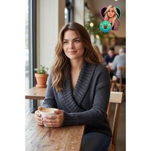 LOFT Sweater Women's XS Shawl Collar Chunky Knit Soft Cozy‎ Alpaca Wool Blend